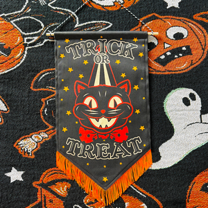 Vintage Halloween Trick or Treat Cat Wall Pennant Vintage Halloween Trick or Treat Cat Wall Pennant