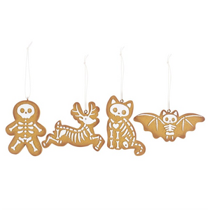 Set of Four Skeleton Gingerbread Cookie Hanging Ornaments