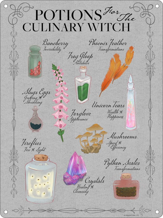 Potions For The Culinary Witch Tin Sign