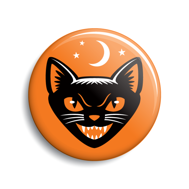 Vintage Style Halloween Black Cat Badge