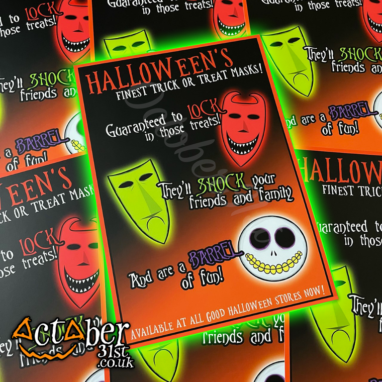 Halloween Town's Finest Trick or Treat Masks A4 Print