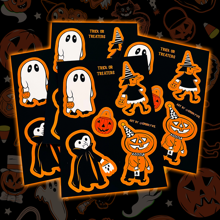 Vintage Halloween Trick or Treaters Sticker Sheet