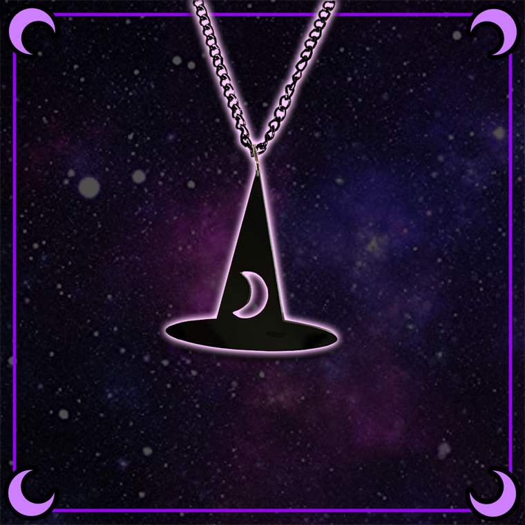 Moon Witch Hat Acrylic Charm Necklace