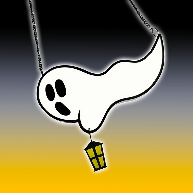 Ghost With Lantern Acrylic Necklace