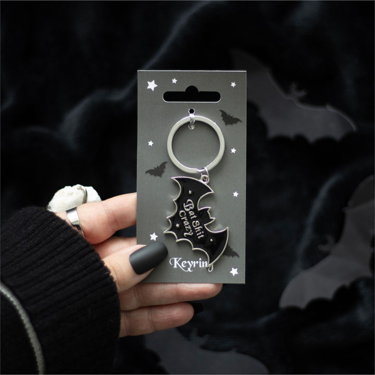 Bat Shit Crazy Metal Keychain