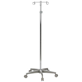 IV Stand Floor Stand 2-Hook 5-Leg, Dual-Wheel Nylon Casters, Cast Aluminum Base