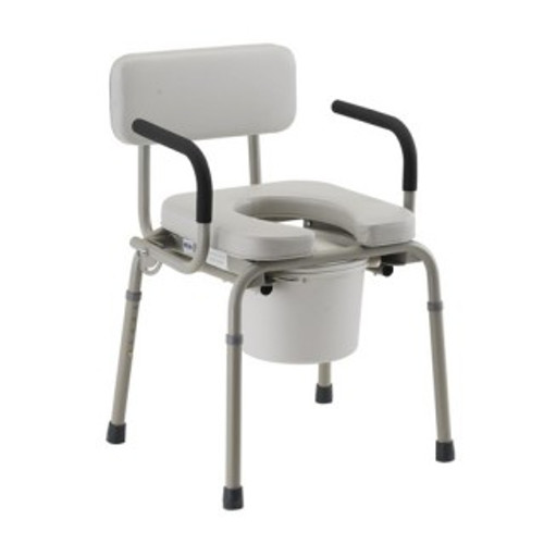 PADDED DROP ARM COMMODE- GRAY