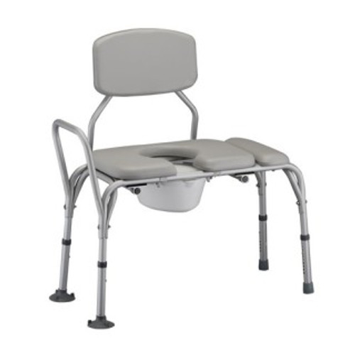 PADDED TRANSFER BENCH WITH COMMODE WITH DETACHABLE BACK