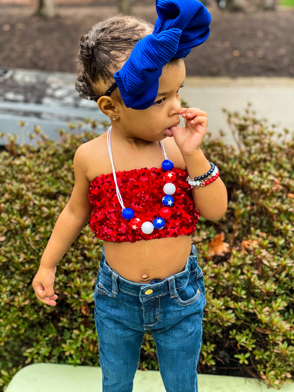 Red sequin bandeau top clearance