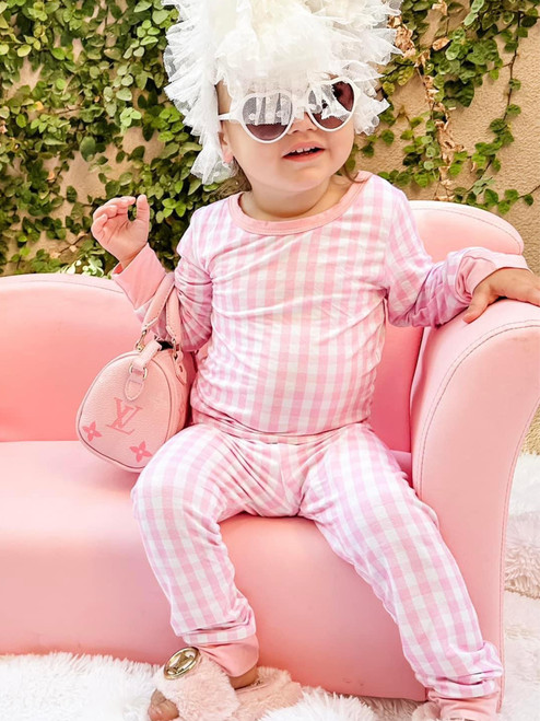 Two Piece Bamboo Jammies - Pink Doll Plaid