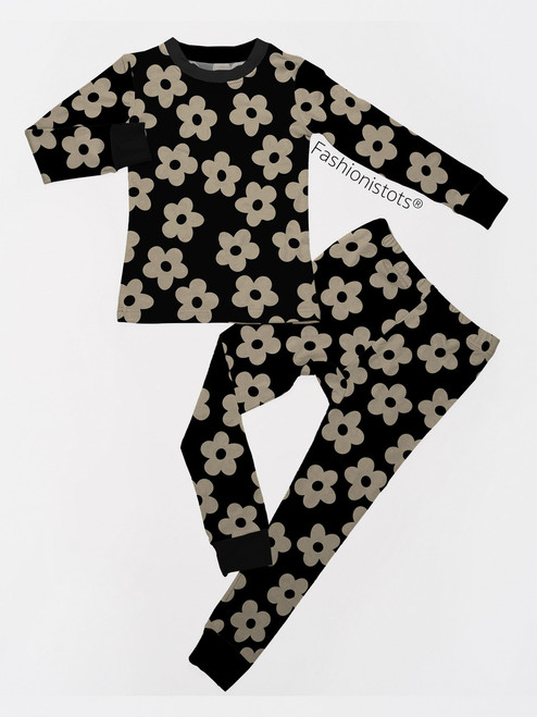 Two Piece Bamboo Jammies - Black & Cream Floral