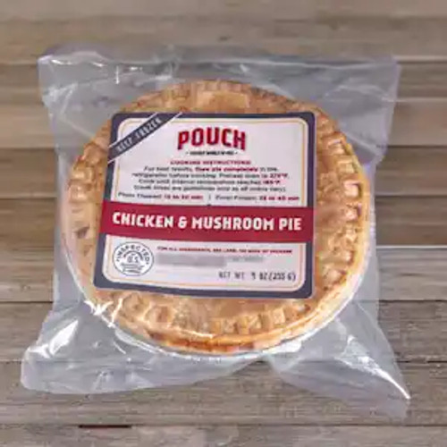 Pouch Pies Chicken & Mushroom Pie 9oz x8
Chicken and sliced mushrooms in a creamy white wine sauce. Pouch Pies Chicken & Mushroom Pie 9oz x8
Chicken and sliced mushrooms in a creamy white wine sauce.