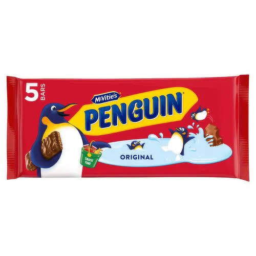 McVites Penguin Chocolate Biscuit 5pk 193g
Penguin biscuits are a milk chocolate covered biscuit bar filled with chocolate cream
ALLERGENS: Milk, Soya, Wheat