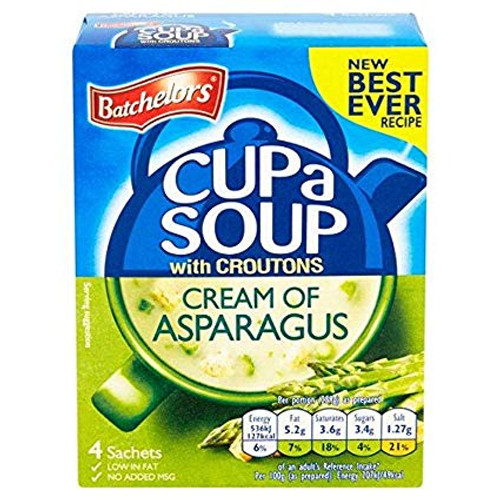 Batchelors Cream Of Asparagus with Croutons Cup A Soup 117g
Instant Cream of Asparagus Soup with Croutons
ALLERGENS: Wheat, Milk, Barley Batchelors Cream Of Asparagus with Croutons Cup A Soup 117g
Instant Cream of Asparagus Soup with Croutons
ALLERGENS: Wheat, Milk, Barley