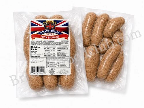 Crown Classic Pork Pub Bangers 2lb - 40% PREBAKED - frys in 6min from frozen ( Choose 6 - 10 items to fill cooler)