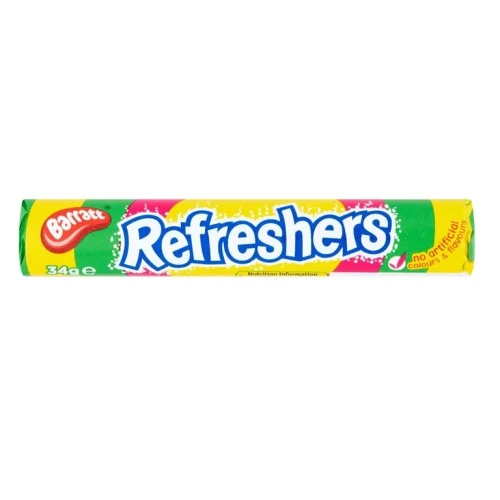 Barratt Refreshers Rolls 34g
Barratt's refreshers are fruit flavoured fizzy sweets in tubes
