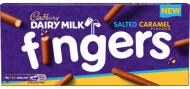 Dairy Milk Salted Caramel Chocolate Fingers 114g x20
Finger shaped salted caramel flavoured biscuits enrobed in creamy Dairy Milk Chocolate.
ALLERGENS: Milk, Wheat, Soya