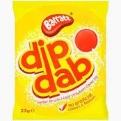 Barratt Dip Daps 23g 
A true British retro sweet! Who doesn't remember licking your strawberry lolly and dipping it the tangy fizzy lemon flavoured sherbet powder!