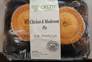 Celtic Gourmet Chicken & Mushroom Pie 2pk 142g x6 (5oz) 
Chicken and sauteed mushrooms simmered in a rich & savoury cream sauce, encased in a flaky crust. Fully cooked, just heat and serve!
ALLERGENS: Soy, Wheat, Egg