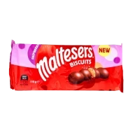 Maltesers Biscuits Raspberry 110g 
A delicious biscuit with a crispy malted center, enrobed in smooth milk chocolate & infused with the perfect hint of sweet juicy raspberry. 
ALLERGENS: Milk, Barley, Soy