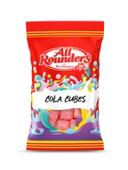 All Rounders Cola Cubes Bags - 150g 
Traditional  red-coloured hard boiled sweets with a distinct cola taste. 
ALLERGENS: Soya