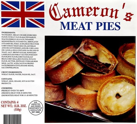 Camerons  Meat Pies 4pack  - ( Choose 6 - 10 items to fill cooler)