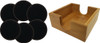 Leatherette Coaster Set of Six Round w/Holder - Black