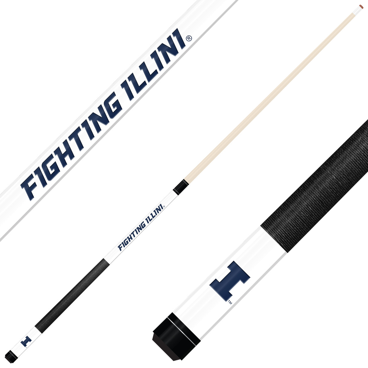 Illinois Fighting Illini Custom Engraved White Billiard Cue - Blue