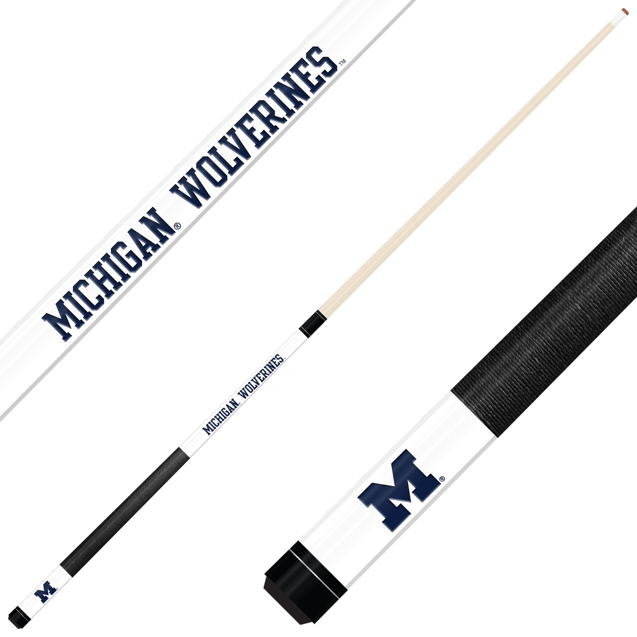 Michigan Wolverines Custom Engraved White Billiard Cue - Blue