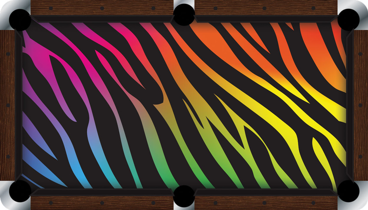 Vivid Rainbow Zebra 9' Pool Table Felt
