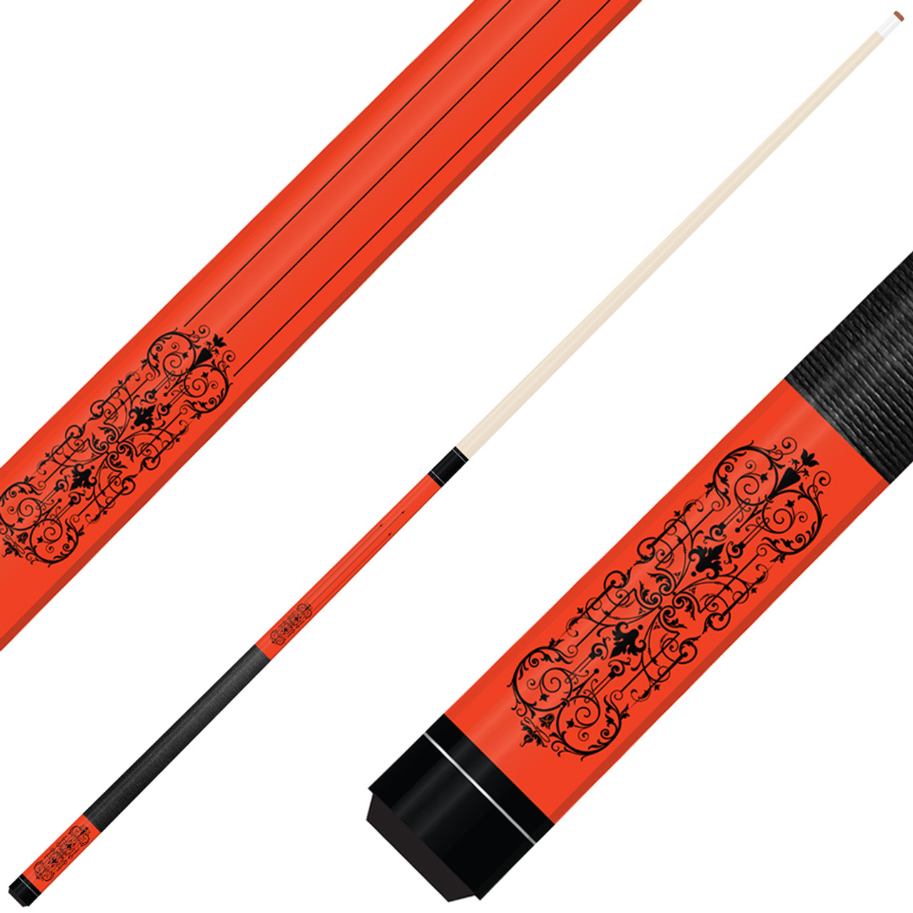 Forged Etched Series ET07 Custom Engraved Orange Pool Cue – Black