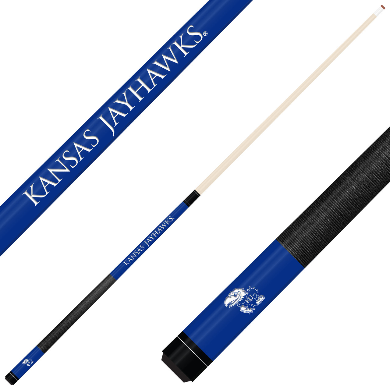 Kansas Jayhawks Custom Engraved Blue Billiard Cue - White