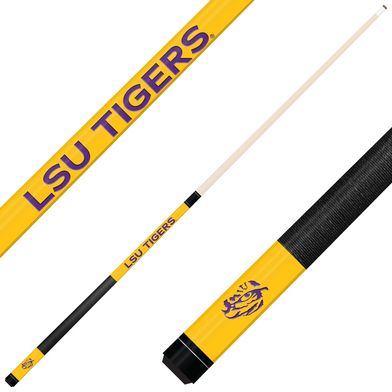 LSU Tigers Custom Engraved Yellow Billiard Cue - Purple