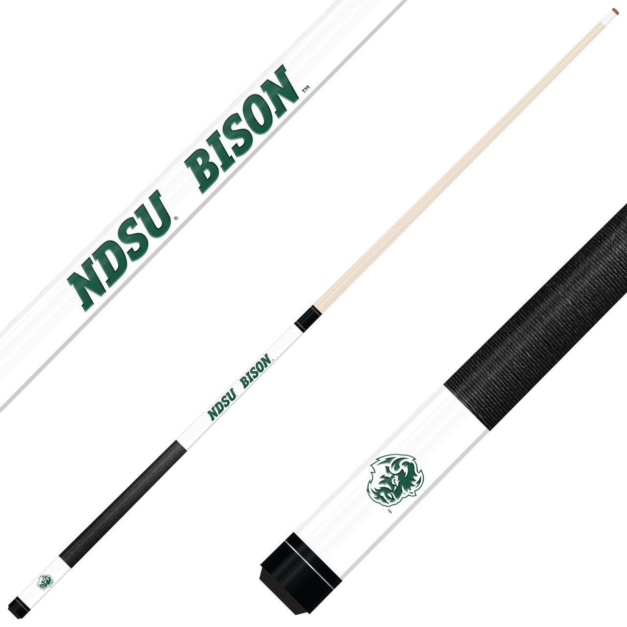 North Dakota State Bison Custom White Engraved Pool Cue - Green