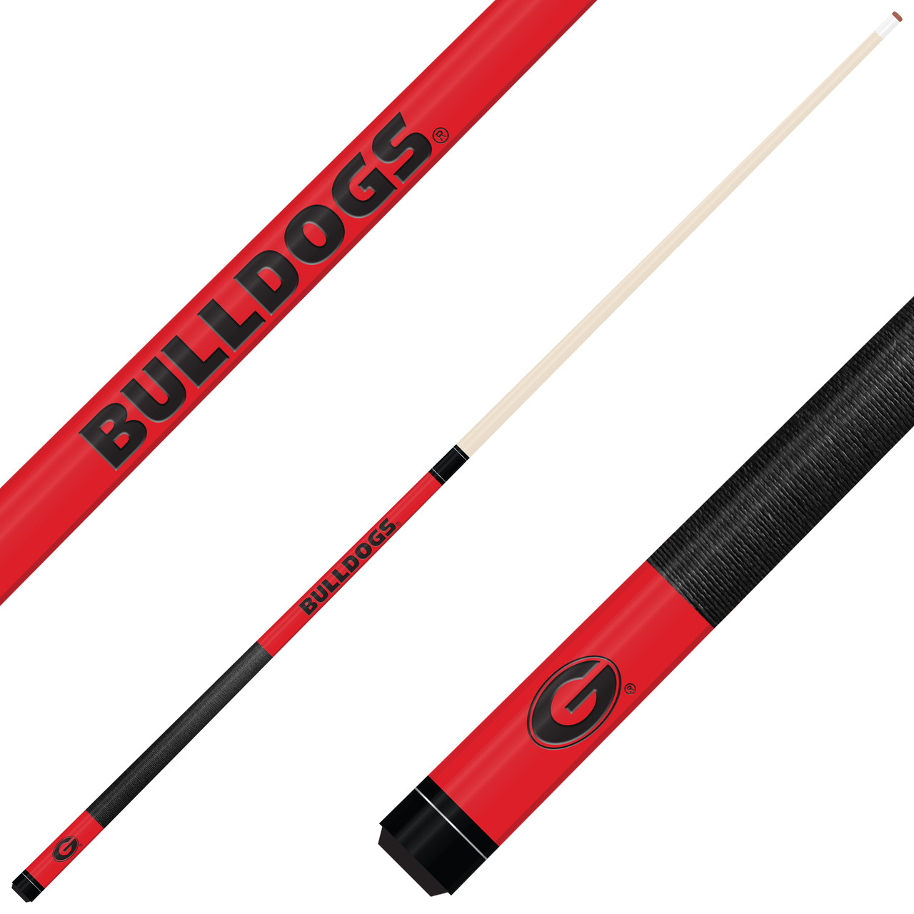 Georgia Bulldogs Custom Engraved Red Billiard Cue - Black
