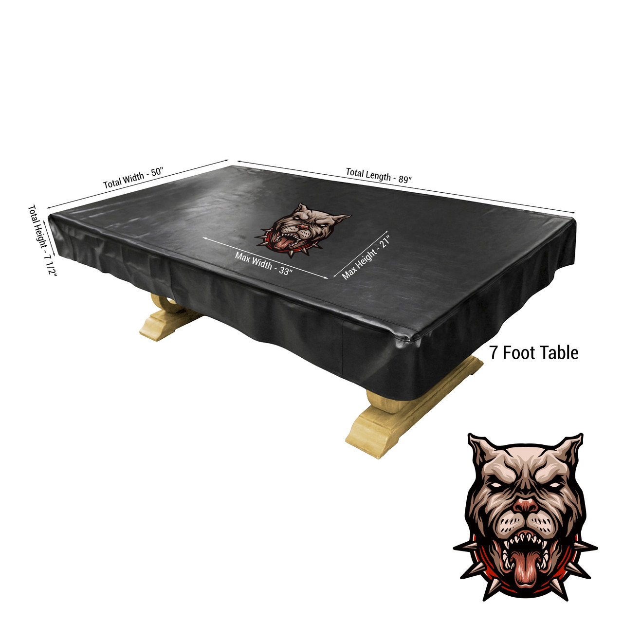 Custom Image or Logo Pool Table Cover for 7' Pool Table - Measurements