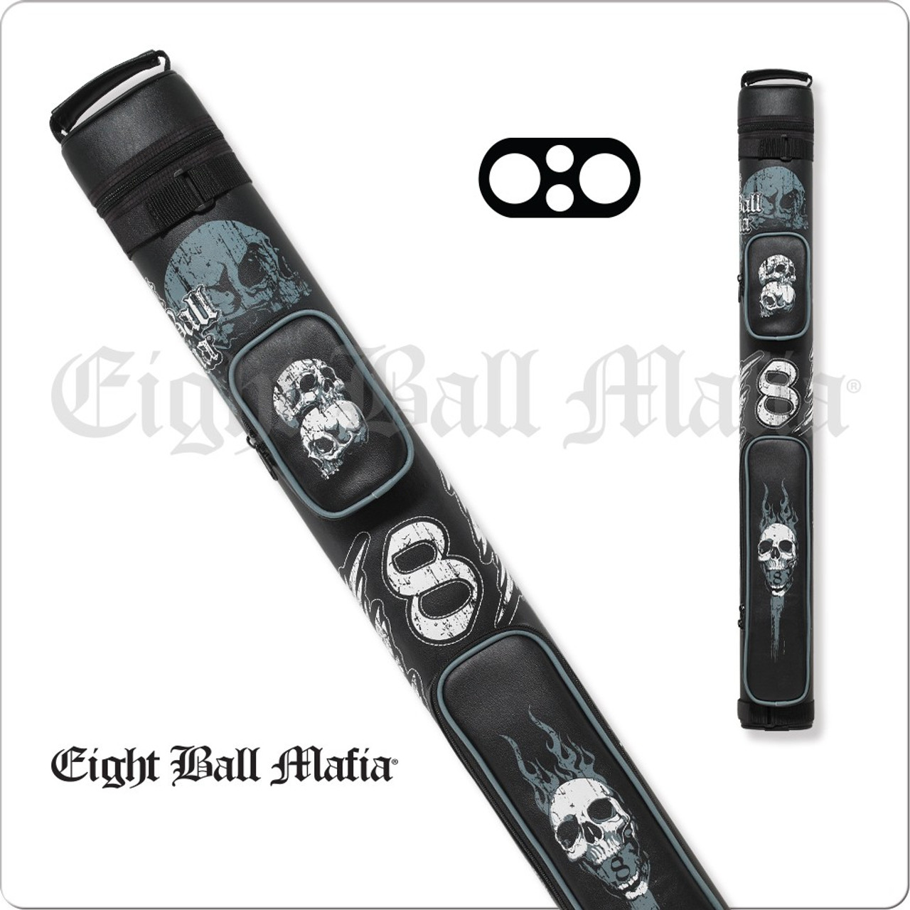 Eight Ball Mafia EBMC22H 2X2 Hard Cue Case Gray Skull & Flames