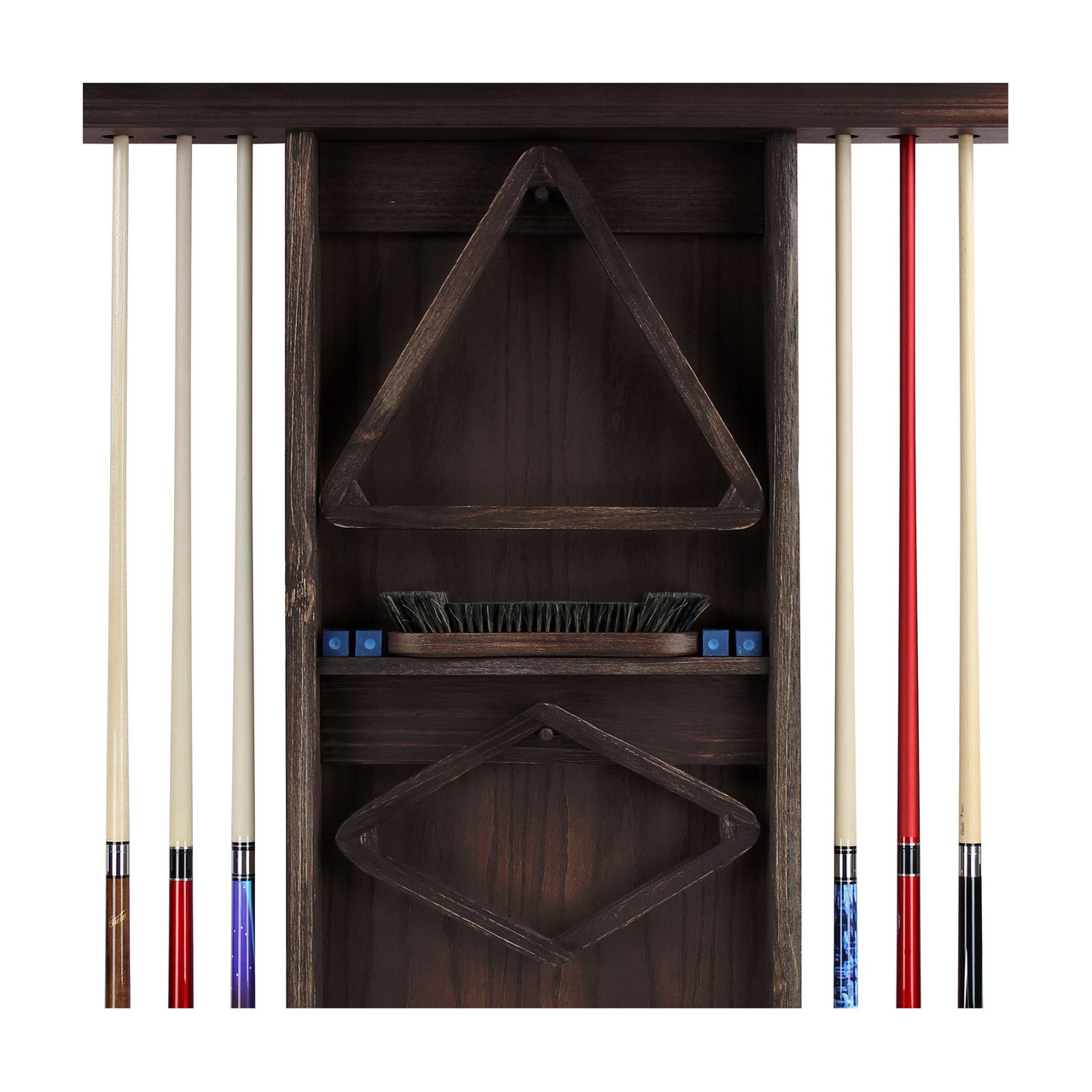 Deluxe 8 Cue Wall Rack - Weathered Dark Chestnut