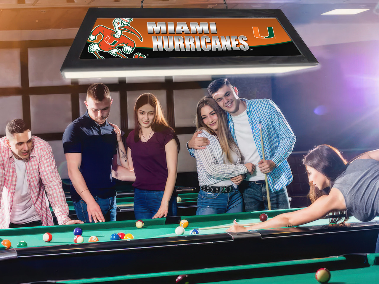 Miami Hurricanes 42” Spirit Billiard Lamp – Black Frame