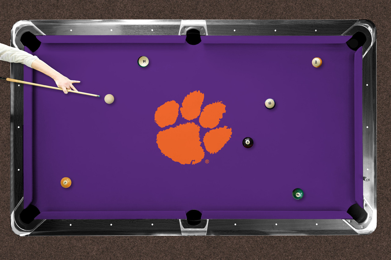 Clemson Tigers 7'/8' Recreational Billiard Table Felt - Orange Paw on Purple