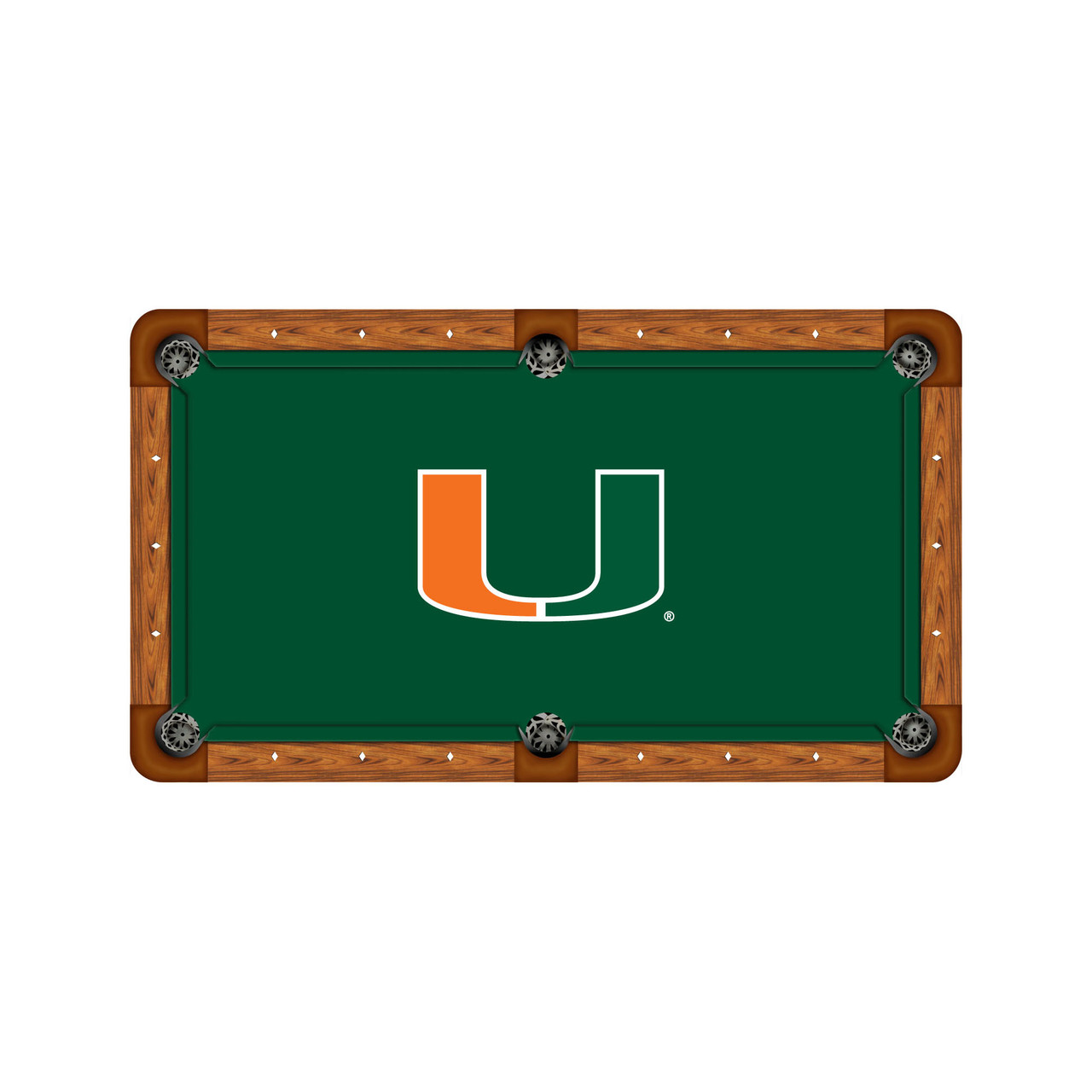 Miami Hurricanes 7'/8' Recreational Billiard Table Felt - U Logo on Green