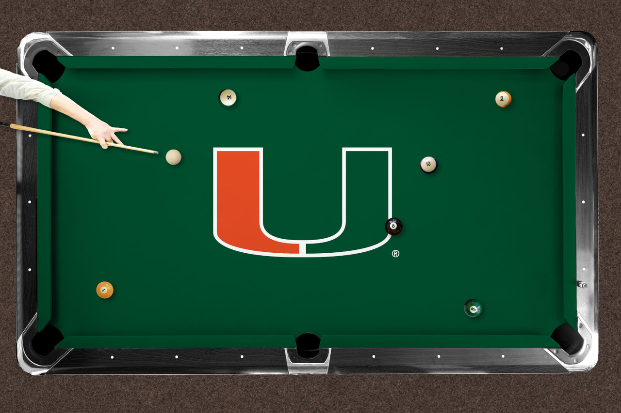 Miami Hurricanes 7'/8' Recreational Billiard Table Felt - U Logo on Green