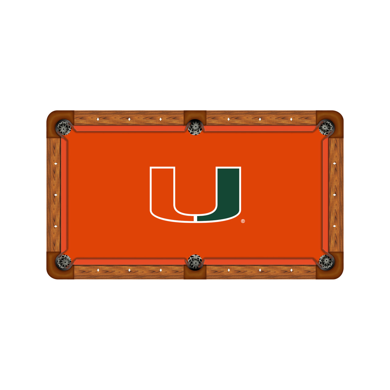 Miami Hurricanes 9' Recreational Billiard Table Felt - U Logo on Orange