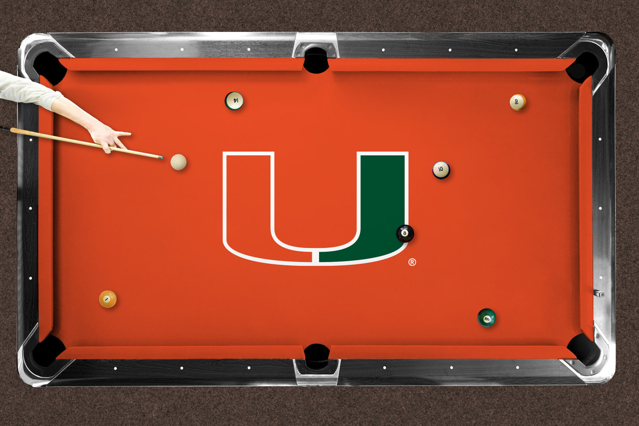 Miami Hurricanes 9' Recreational Billiard Table Felt - U Logo on Orange