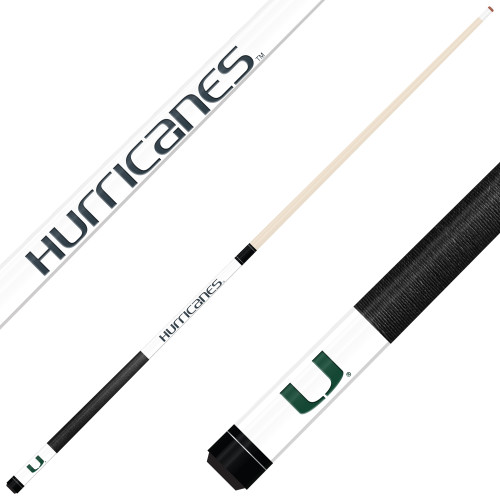 Miami Hurricanes Custom Engraved White Billiard Cue - Green