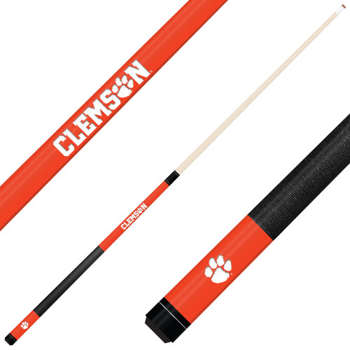Clemson Tigers Custom Engraved Orange Billiard Cue - White