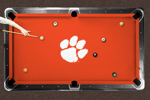 Clemson Tigers 9' Recreational Billiard Table Felt - White Paw on Orange