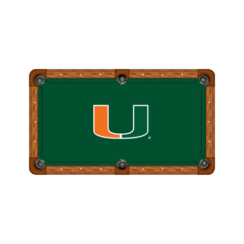 Miami Hurricanes 7'/8' Recreational Billiard Table Felt - U Logo on Green