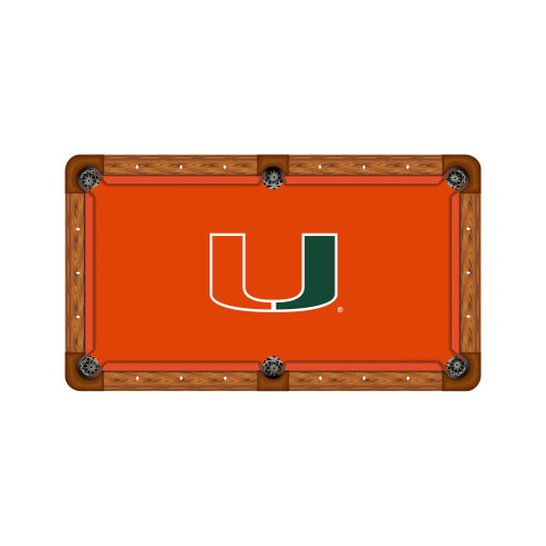Miami Hurricanes 7'/8' Recreational Billiard Table Felt - U Logo on Orange