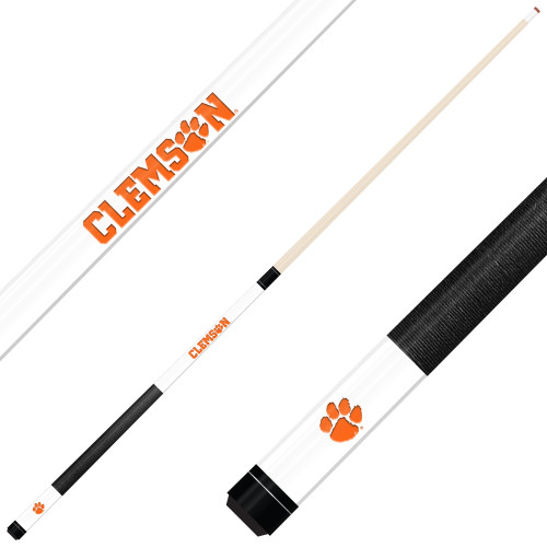 Clemson Tigers Custom Engraved White Billiard Cue - Orange